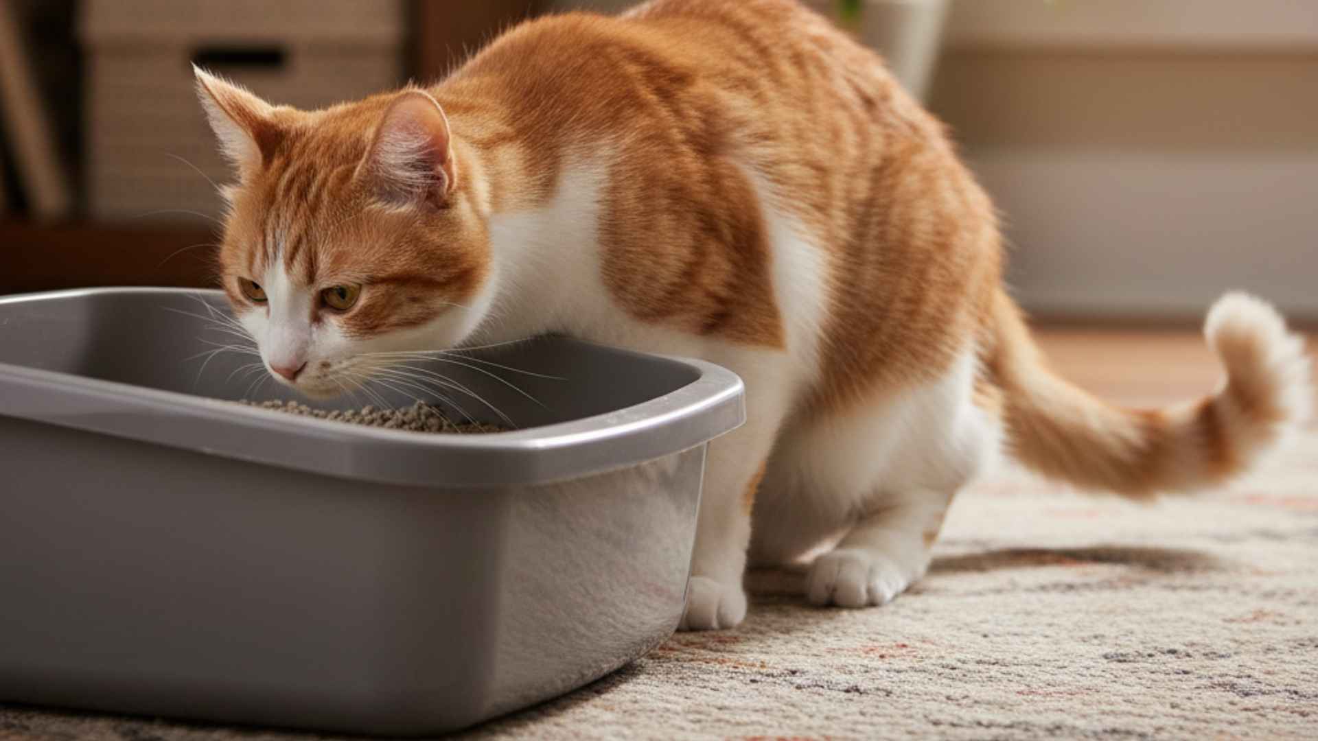 gato oliendo arenero